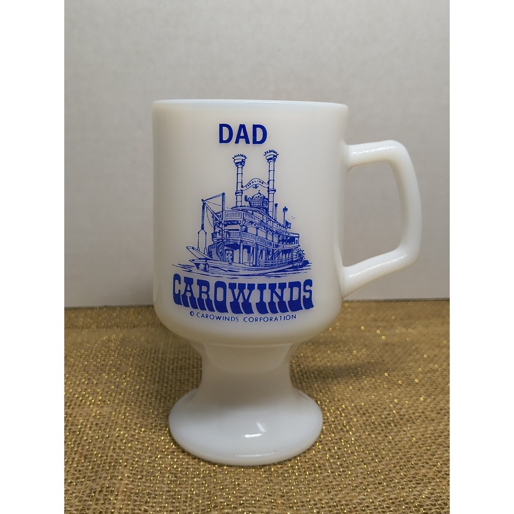 Milk Glass Dad Pedestal Coffee Mug Carowinds Souvenir Father's Day Birthday Gift